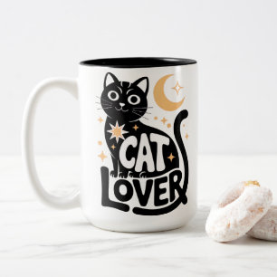 Himmelsmagie-Design für schwarze Katzenliebhaber Zweifarbige Tasse