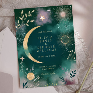 Himmelsmagie Mond & Sterne Smaragd Save The Date Einladung