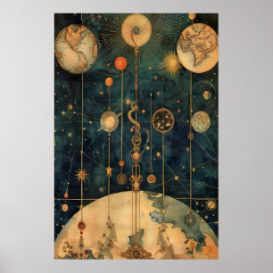 Himmelsmechanik Kunstprint Vintage Sternenkarte Poster