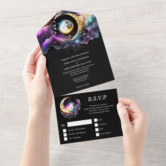 Himmelsmond-Galaxie-Fantasie der abendgläubigen St All In One Einladung (Abreißen)