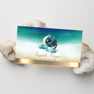 Himmelsmond Goldsterne Grün Visitenkarte