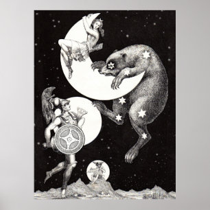 Himmelsmond Himmelswelt Gottes Nacht Illustration Poster