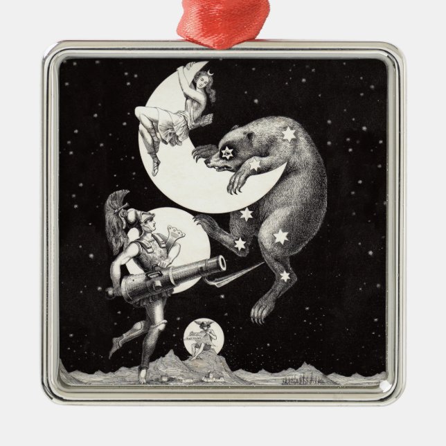 Himmelsmond Himmelswelt Gottes Nacht Illustration Silbernes Ornament (Vorne)