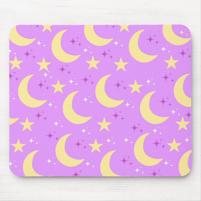 Himmelsmond Sterne Muster Lila Hintergrund Mousepad (Vorne)