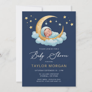 Himmelsmond & Sterne Navy Jungen-Baby-Party Einladung