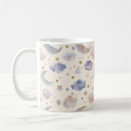 Himmelsmond Sterne Wolken Wasserfarbe Pastell Kaffeetasse