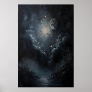 Himmelsmond und Himmel Vintage-Himmels-Wandkunst Poster