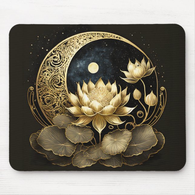 Himmelsmond und Lotus-Blume Mousepad (Vorne)