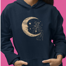 Himmelsmond und Stars, boho, elegantes Gold Hoodie