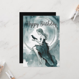 Himmelsmond und Sterne, Mädchen & Krow Geburtstag Einladung