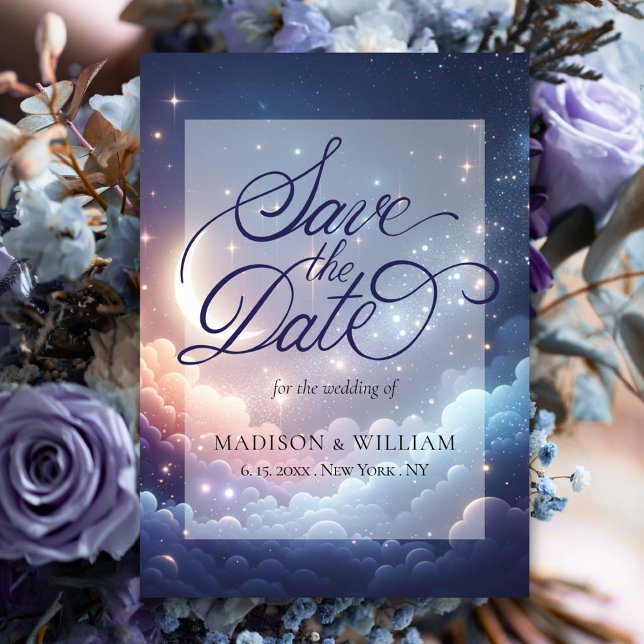 Himmelsmond und Sterne Speichern Sie die Datumskar Save The Date (Von Creator hochgeladen)