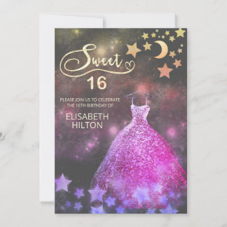 Himmelsmond und Sternenkalligraphie 16 . Geburtsta Einladung