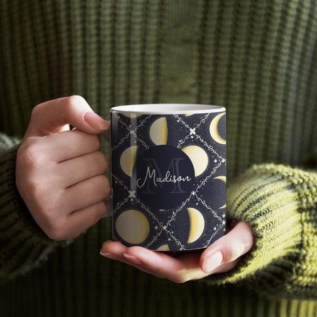 Himmelsmondphasen-Muster Kaffeetasse (Moon Phases Mug Pattern with Monogram)