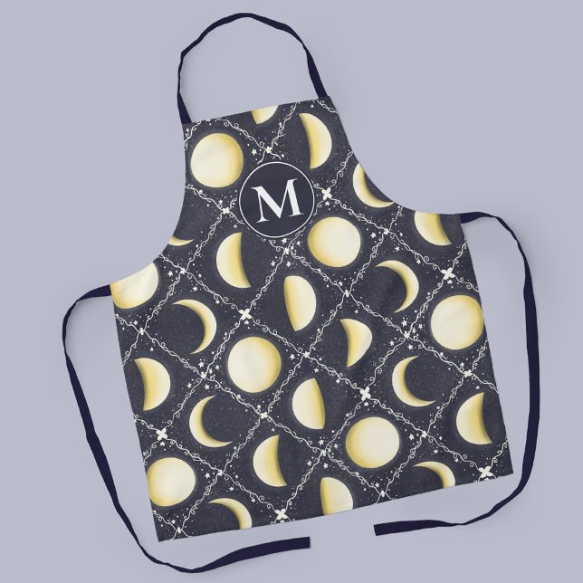 Himmelsmondphasen-Muster Schürze (Monogram Celestial Moon Phases Pattern Apron)