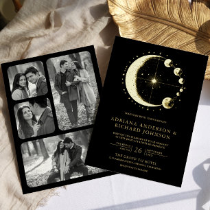 Himmelsmondphasen Schwarz Hochzeit Gold Folieneinladung