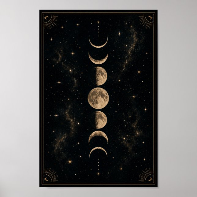 Himmelsmondphasenposter | Boho-Lunar-Wandkunst Poster (Vorne)