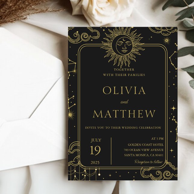 Himmelsmystische Mondstars Galaxie Hochzeit Einladung (Celestial Mystical Moon Stars Galaxy Wedding Invitation)