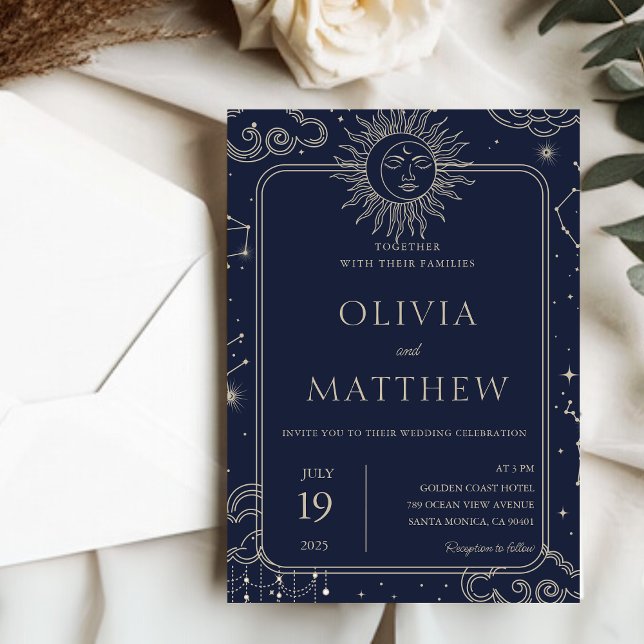 Himmelsmystische Sternennebelsterne Hochzeit Einladung (Celestial Mystical Starry Night Moon Stars Wedding Invitation)