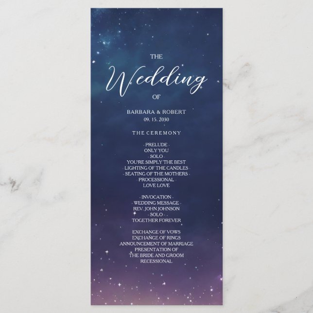 Himmelsnacht mit Sternen Hochzeitsprogramm Programm (Vorderseite)
