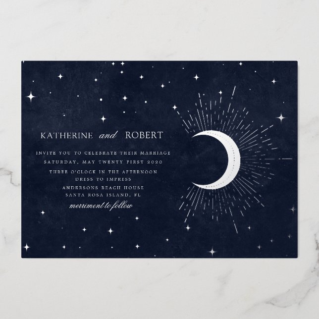 Himmelsnachtblauen Sterne Hochzeit Folieneinladung (Vorderseite)