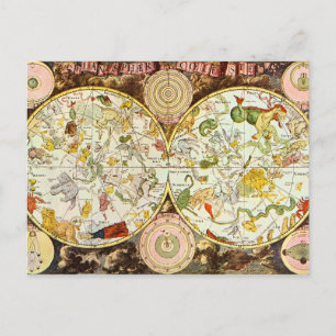 Himmelsplanisphäre 1698 - Astrologie-Karte Postkarte