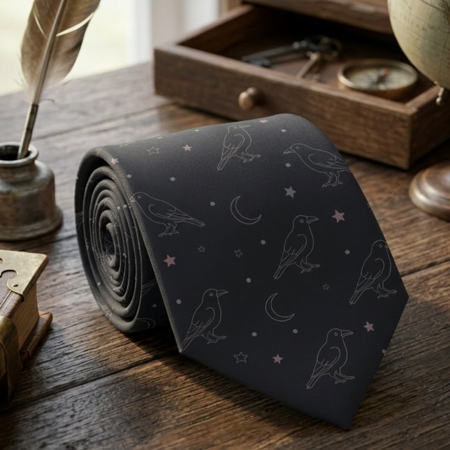 Himmelsrabe Dark Academia Herren Krawatte (Whimsigoth Raven necktie)