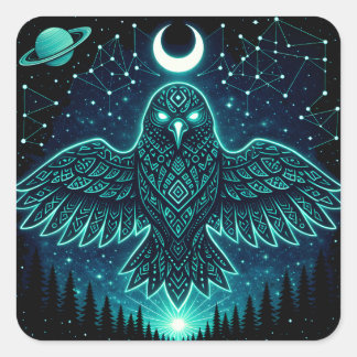 Himmelsrabe – Kosmischer Bote Wildlife Galaxie Quadratischer Aufkleber