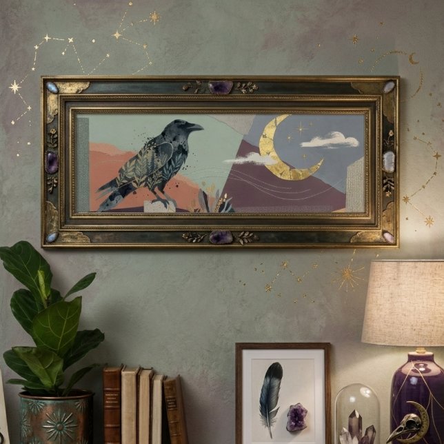 Himmelsrabe Mondkunst – Gotische Natur Poster (Celestial raven moon gothic art)