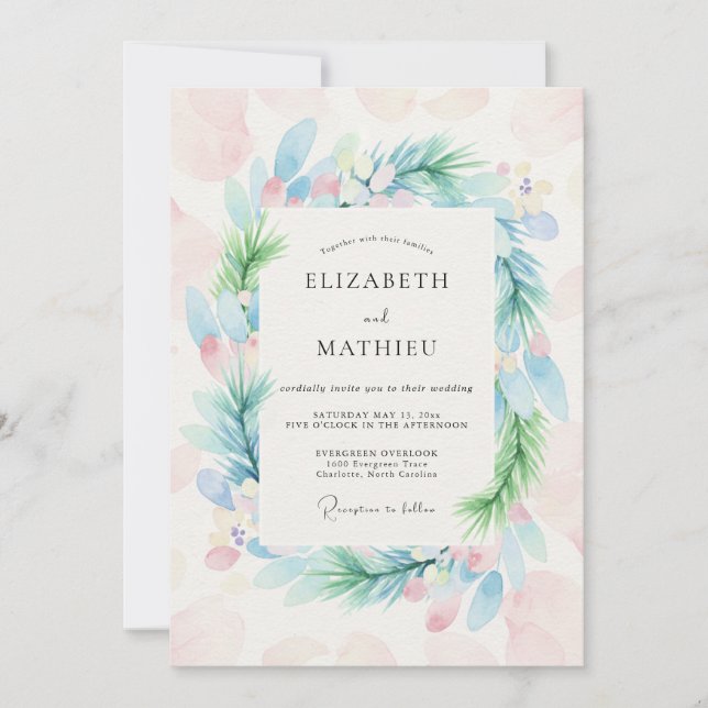 Himmelsrosa Kranz Hochzeit Einladung (Vorderseite)