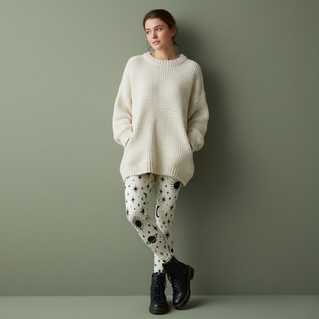 Himmelssonne Mond Sterne Creme Leggings (Von Creator hochgeladen)