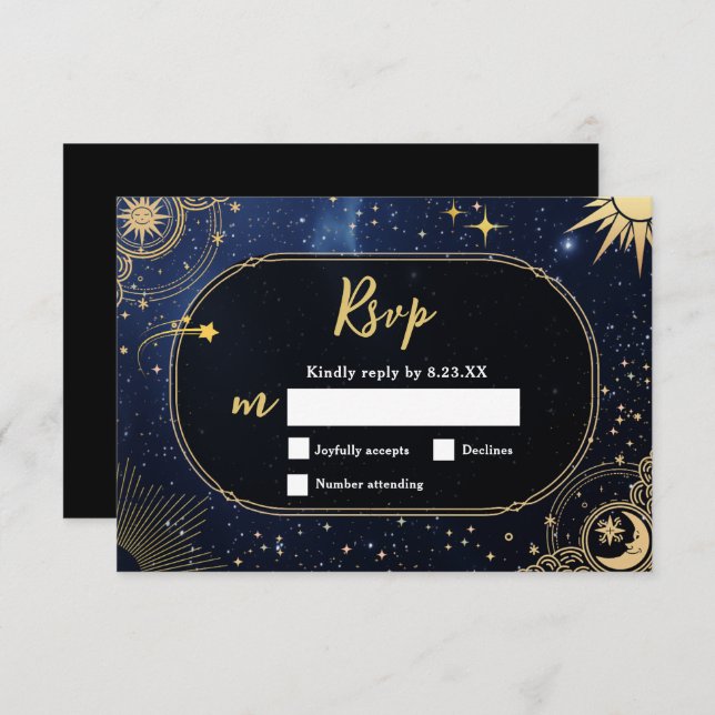Himmelssonne und Mondhochzeit RSVP Karte (Vorne/Hinten)
