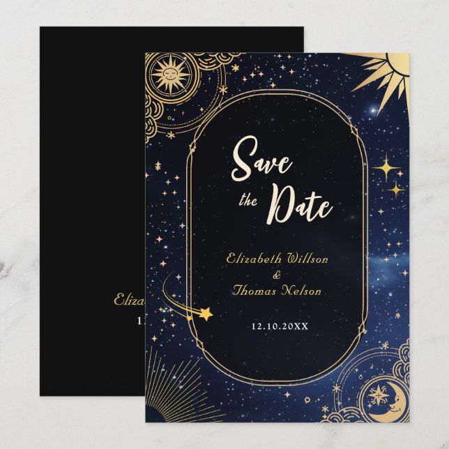 Himmelssonne und Mondhochzeit Save The Date (Vorne/Hinten)