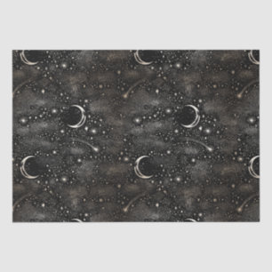 Himmelsstarry Night Moon and Stars Black Seidenpapier