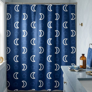 Himmelssterne & Mond Duschvorhang – Navyblau