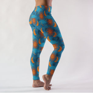 Himmelssterne Sonne Mond Wolken Nachthimmel Blau  Leggings