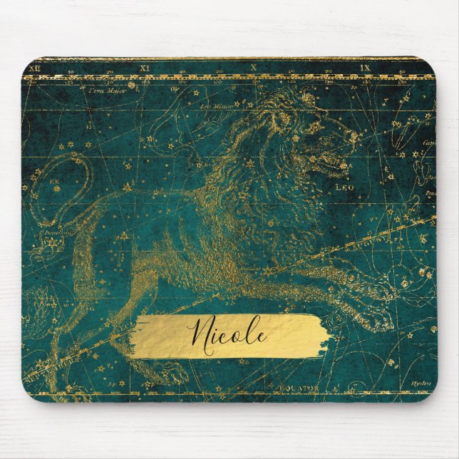 Himmelssternkarte Astrologisch LEO Löwe Grün Mousepad (Vorne)