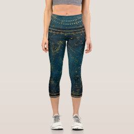 Himmelssternkarte Konstellation blaue Goldgalaxie Capri Leggings