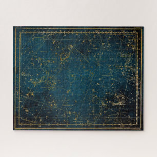 Himmelssternkarte Konstellation blaue Goldgalaxie Puzzle