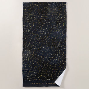 Himmelssternkonstellation Gold und Marineblau Strandtuch
