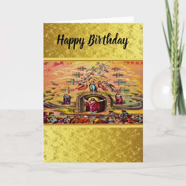 Himmelstor mit goldener Folientextur und Jesus Karte (Vorderseite)