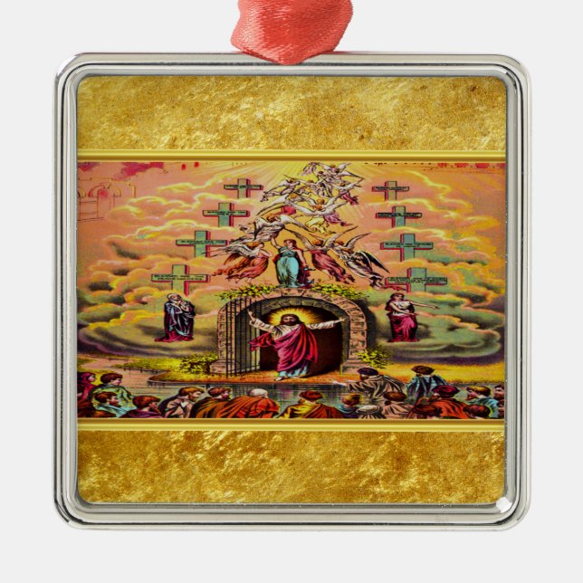 Himmelstor mit goldener Folientextur und Jesus Ornament Aus Metall (Vorne)