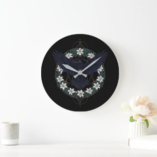 Himmelsuhr Rabe Wanduhr | Gothic Crow Holz Uhr