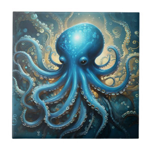 Himmelswellen: Das blaue Octopus-Fraktal Kunst Fliese