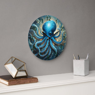 Himmelswellen: Das blaue Octopus-Fraktal Kunst Große Wanduhr