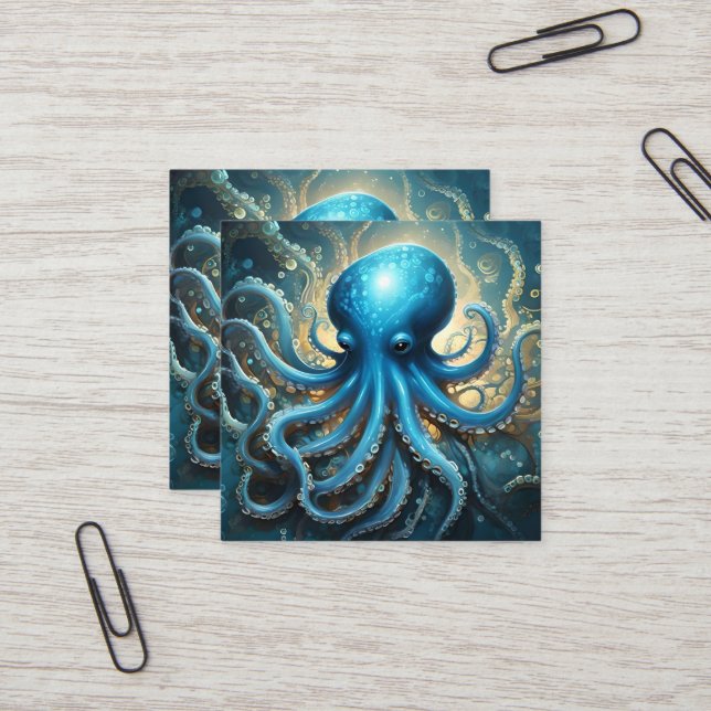 Himmelswellen: Das blaue Octopus-Fraktal Kunst Quadratische Visitenkarte (Vorderseite/Rückseite Beispiel)