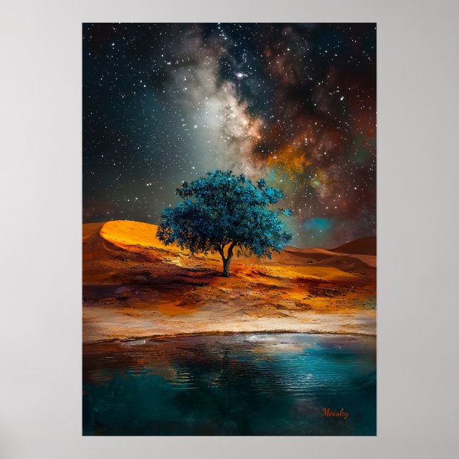 Himmelswüste - Einsamer Baum unter der Milchstraße Poster (Vorne)