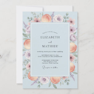 Himmelweichblaue Korallenblüten-Hochzeit Einladung