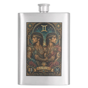 Himmliches männliches Zodiac Zwillinge Design Flachmann