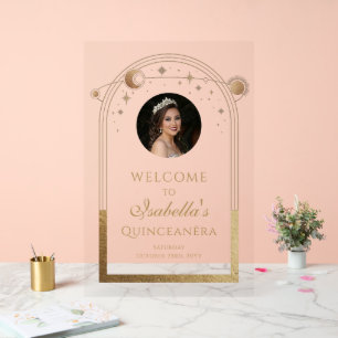 Himmlisch Blau Gold Quinceañera Geburtstagsbegrüßu Acrylschild