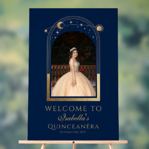 Himmlisch Blau Gold Quinceañera Geburtstagsbegrüßu Acrylschild